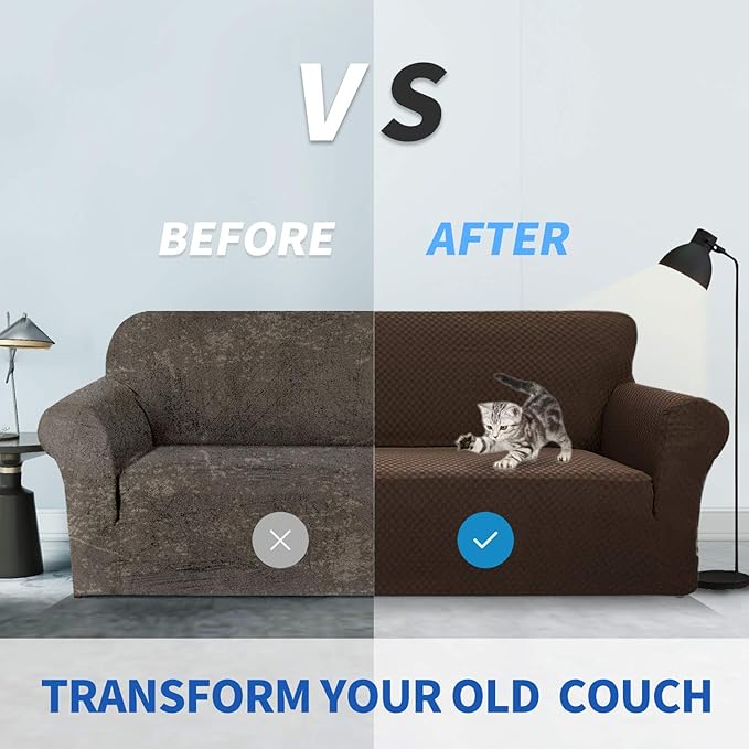 ZNSAYOTX 1 Piece Jacquard Couch Covers for 3 Cushion Couch Living Room High Stretch Sofa Cover Pets Dogs Friendly Anti Slip Thickened Slipcovers Furniture Protector (Sofa, Dark Coffee) - Image 4