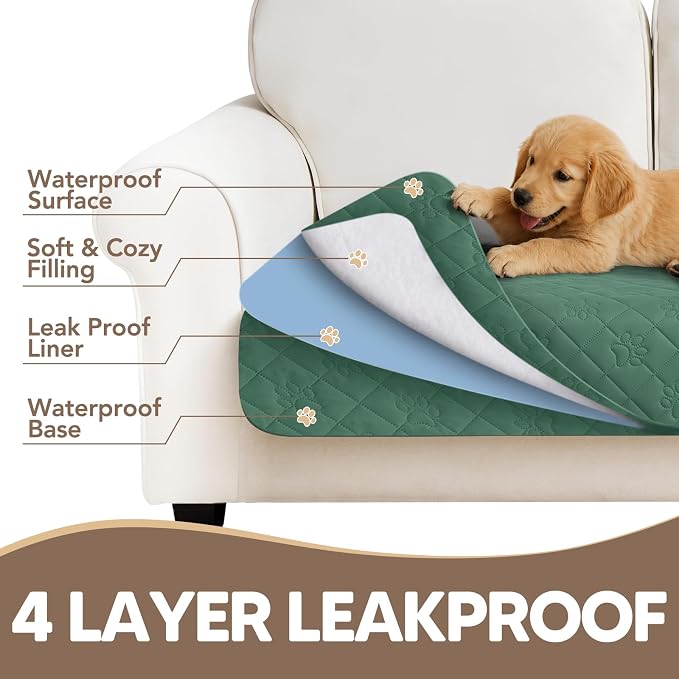 PAWFINITY Waterproof Bed Cover for Dogs, Pet Blanket for Mattress Washable | Paw Print Quilted, Hair Resistant, Anti Cat Scratch, Pee Proof Furniture Protector for Queen Size Bed, 68x82 Inch, Green - Image 6