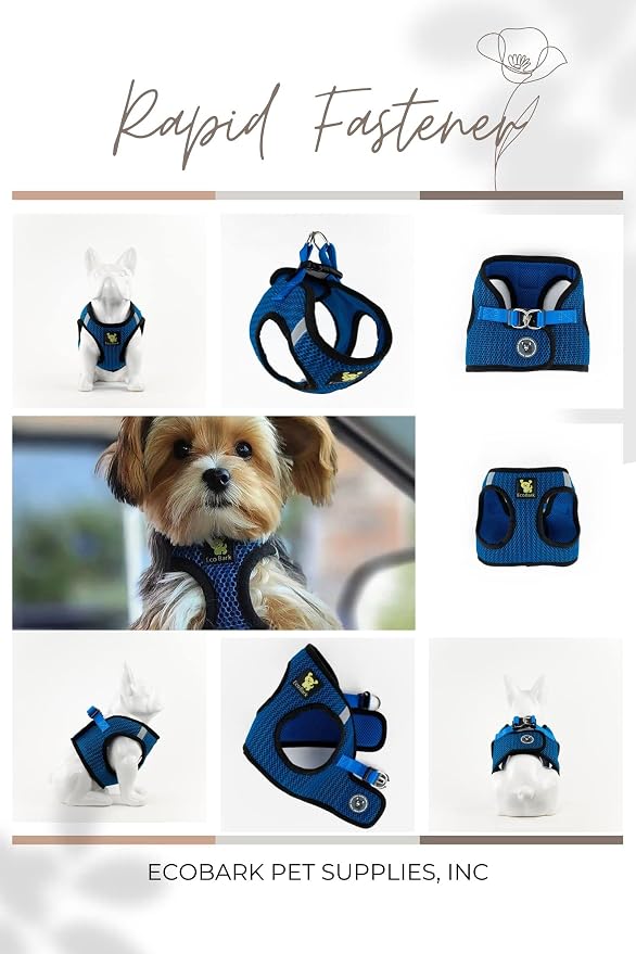 EcoBark Step in Dog Harness - Eco-Friendly Teacup Dog Harnesses for XXS, XS, and Small Dogs - Reflective and Adjustable Mini Body Halter Vest -Tiny Soft Mesh Toy Breed Harness (Bright Blue, XXS) - Image 5