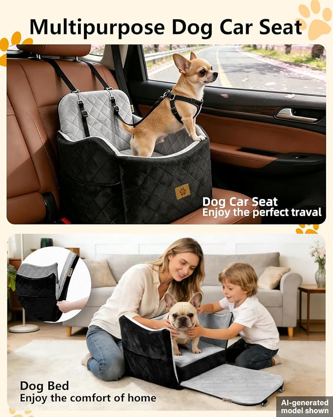 Dog Car Seat for Small Dogs Up to 35 lbs, Dog Bed for Car Fits Home Outdoor | 2-in-1 Design, Dog Car Bed Fits Car Seat and home, Safety Leashes, Easy Install, Anti-Slip, Storage Pockets, Detachable Cover - Image 2