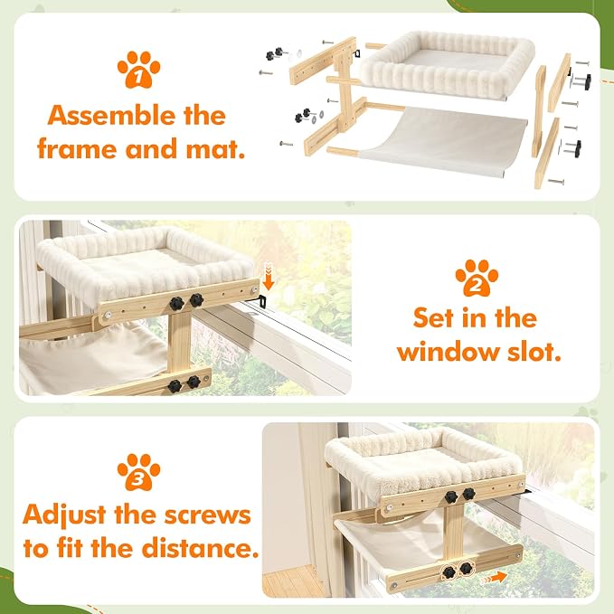XiaZ Cat Perch for Window Cats Hammock Indoor Bed for Window Adjustable Wooden Frame Bird Watching Sunbathing Space-Saving Double Layer 18 * 16 * 10inch (Small Breeds Recommended) - Image 9