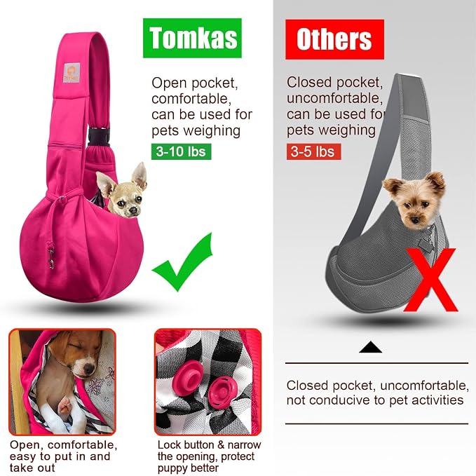 TOMKAS Dog Sling Carrier for Small Dogs Puppy Carrier for Small Dogs (Rose red, Adjustable Strap for 3-10 lbs & Zipper Pocket) - Image 7