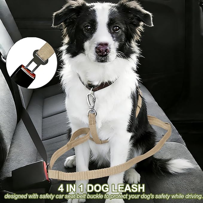 Dog Leash Heavy Duty, Bungee Leash Reflective Car Seat Belt for Dogs Khaki | 4-6FT Strong Shock Absorbing Tactical with 2 Padded Handles, Dog Tug Lead for L XL Dogs Walking Running Training - Image 7
