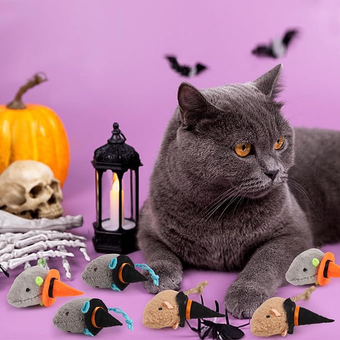 FOIMAS Halloween Catnip Toys,Witch Mouse Catnip Toy Chew Bite Plush Mice Toy for Cat Interactive, Pack of 6 - Image 7