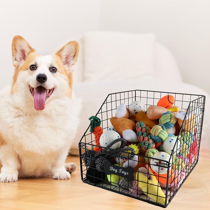 Geyecete dog toy basket Pet wire folding dog toy bin Trapezoid dog toy box Dog Toys Storage Toy box for dogs Chew-Proof Dog Food Toy Storage Container - Image 7
