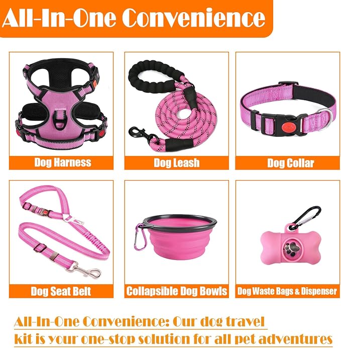 LOBEVE No Pull Dog Harness, Collar & Leash Set with Travel Accessories | Includes Dog Seat Belt, Collapsible Bowls & Poop Bag Dispenser. Ideal for Training, Walking, Hiking. Fits Small to Large Dogs - Image 2