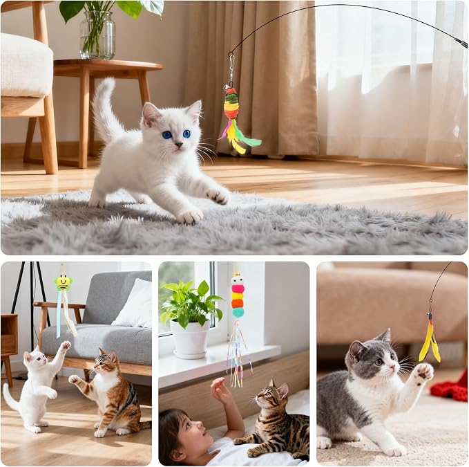 Atosun Interactive Cat Toys, 15PCS Cat Wand and Feather Toys for Indoor Cats, Reusable Suction Cup Toys for Kittens Play Exercise - Image 3