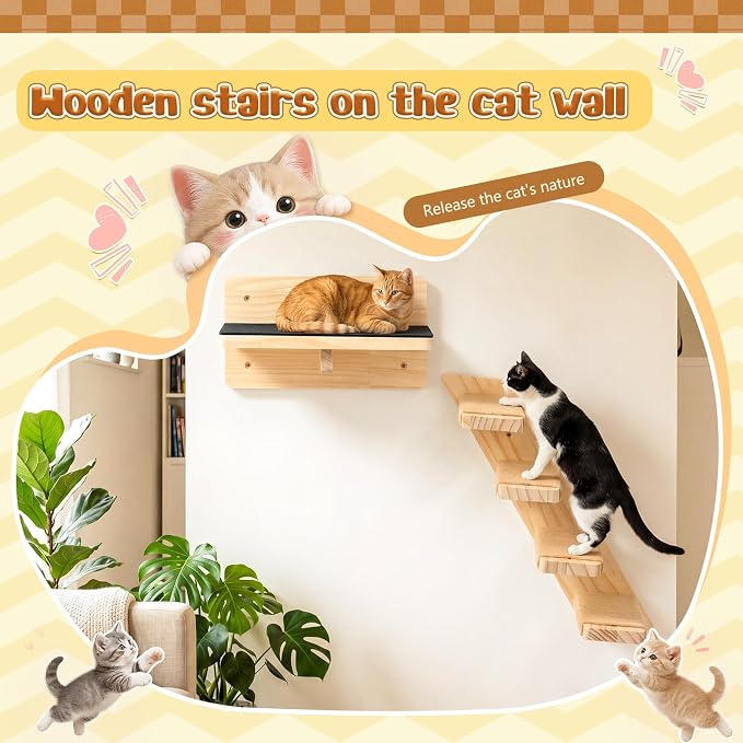 Nuanchu 2 Pack Cat Wall Shelves Stairs Steps Ladder with Hemp Rope | Cat Wall Mount Furniture, Kitten Wood Perch,Climbing System, 4 Step, Corner Shelf, Scratching, Fit Small to Medium Sized Pet - Image 7