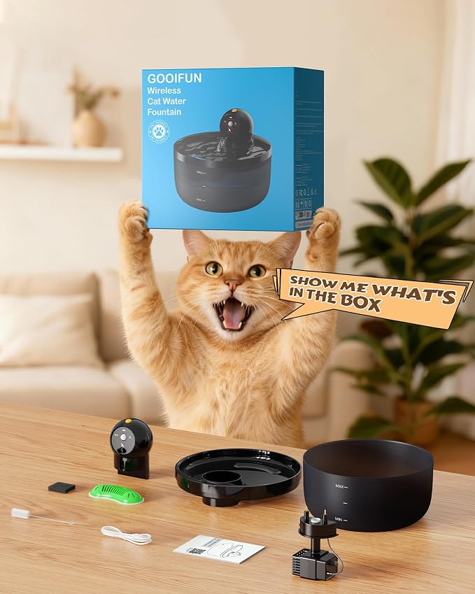 Battery Operated Cat Water Fountain: GOOIFUN Cat Fountain with 6 Filters + 3 Sponges - 88oz/2.6L Cats Water Bowl Dispenser- Silent Pet Water Fountain for Cats Inside - Kitty Drinking Fountains - Image 9