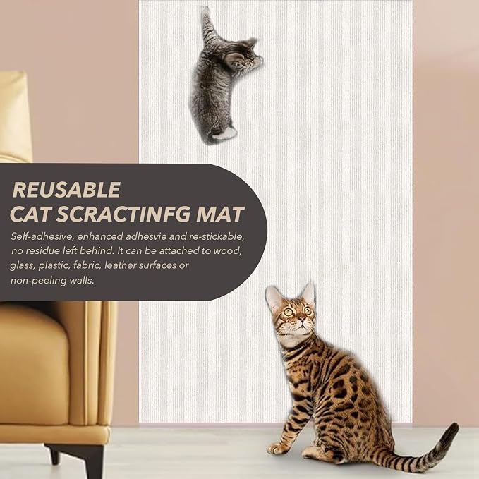 78.7"X15.8" Cat Scratching Mat, Self-Adhesive Cats Carpet, DIY Scratch Furniture Protector for Couch, Sofa, Wall & Doors, Durable Cat Scratch Guards Couch Cats Scratcher from Claw (Off White) - Image 5