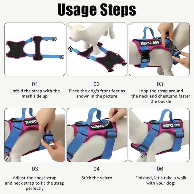 Service Dog Harness, Reflective Dog Vest Harness with 5 PCS Patches, Adjustable Soft Oxford Pet Harness, Inner Layer Mesh, Easy to Control for Small Medium Large Dogs - Image 3