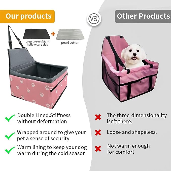 Pet Dog Booster Seat, Upgrading the Framed wall to Prevent Collapse，Breathable and Foldable Pet Car Basket，Removable andWashable pet car seat (Plush Pink) - Image 5