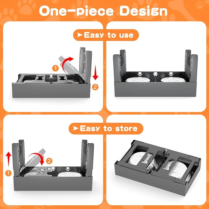 Elevated Dog Bowls with 2 Stainless Steel Bowls, 5-Height Adjustable Stand (3.1", 9" to 12"), for Improved Digestion & Neck Support, Easy Clean, Non-Slip Base Raised Feeder for Medium Large Dogs - Image 6