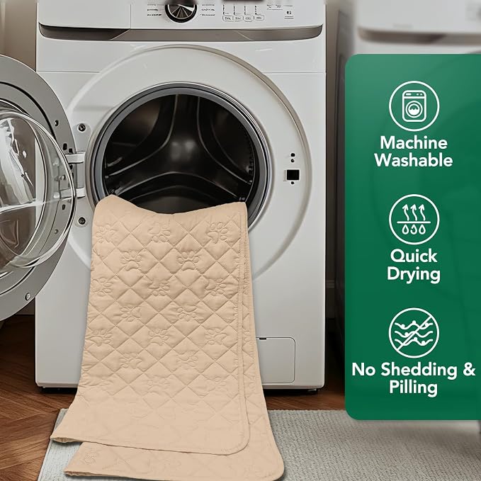 PAWFINITY Waterproof Couch Covers for Dogs, Pet Blanket for Sofa Washable | Paw Print Quilted, Hair Resistant, Anti Cat Scratch, Pee Proof Furniture Protector for 3 Seat Sofa and Bed, 30x80 Inch, Beige - Image 8