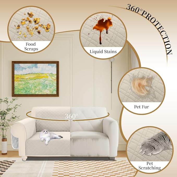 Velvet 100% Waterproof Loveseat Covers Washable Love Seat Couch Covers for 2 Cushion Couch Sofa Pet Friendly Sofa Slipcovers Dogs Furniture Protector with Pockets (Medium-XL, Light Beige) - Image 5