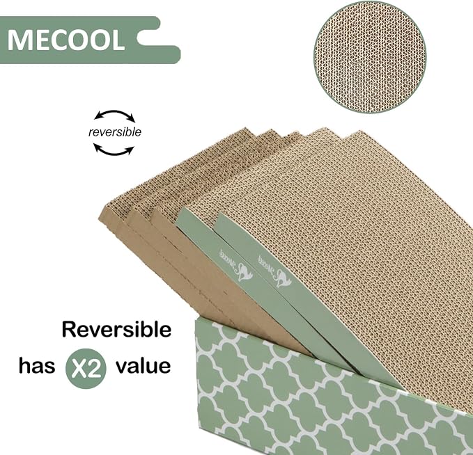 MECOOL Cat Scratching Board，5PC Cat Scratch Pad with Box，Reversible Corrugated Cat Scratcher Cardboard and Lounge Bed for Indoor Cats, Catnip - Image 4