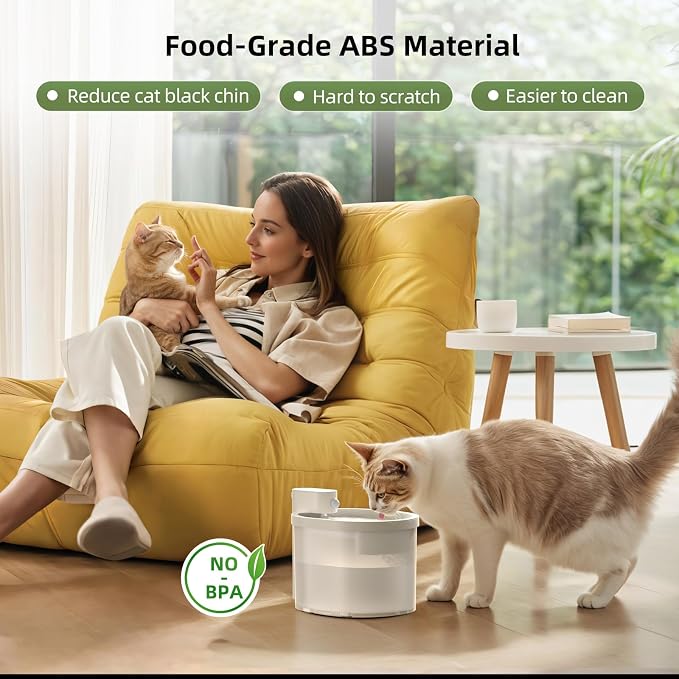 uahpet Cat Water Fountain, Wireless & Battery Operated 2L/67oz Pumpless Automatic Pet Fountain with Motion Sensor, Food-Grade ABS Tray, Easy to Clean Water Dispenser for Cats - Image 9