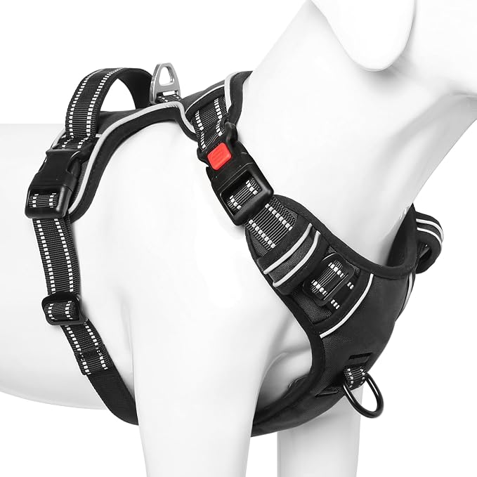 Timos Dog Harness, Front Clip No Pull Medium Sized with Handle, Black, M | No Choke, Adjustable Reflective Soft Padded, Quick Release 3 Buckles, Easy On & Off, Front & Back 2 Clips for Outdoor Walking - Image 6