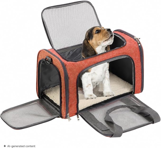 Mr. Pen- Pet Carrier, 17.5" x 11.2" x 11.5", Medium Size, Orange | Portable Travel Carrier for Small Pets, Cats & Small Dogs, Breathable Mesh, Safety Inner Leash - Image 8