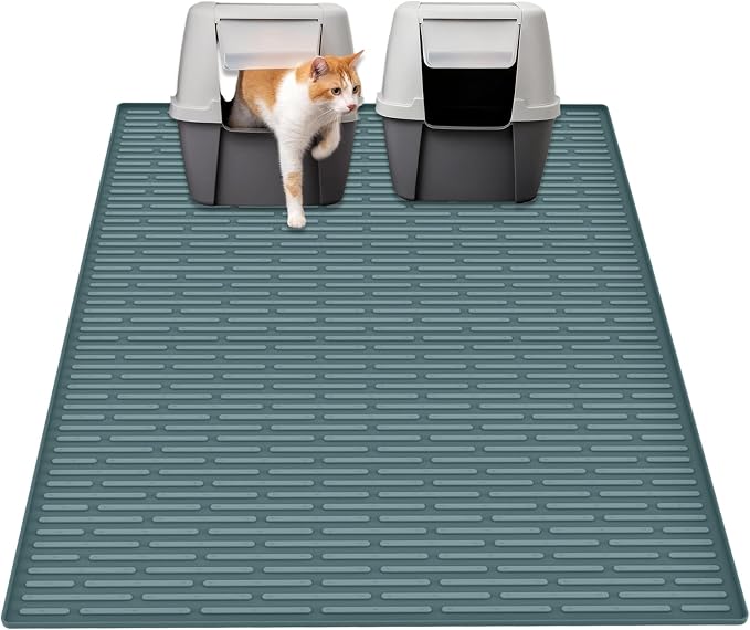 40"x30"(100cmx75cm) Extra Large Silicone Cat Litter Mat, XXL Litter Trapping Mat for Under Litter Box, Non-Slip Waterproof Kitty Litter Catcher, Easy to Clean Mat for Cats, Dark Green by WelcometoULTIBE