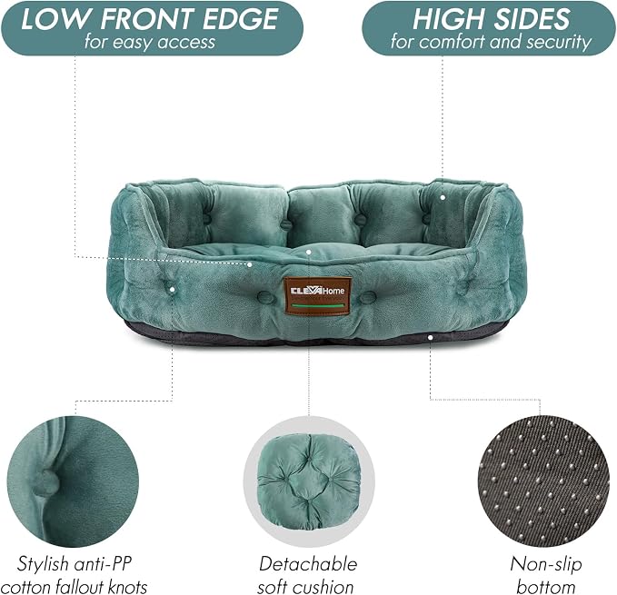 ClevaHome Cat Dog Bed for Small Pets up to 15lbs - Round Cat Beds for Indoor Cats, Machine Washable Comfortable Pet Bed for Puppy and Kitten with Non-Slip Bottom (Washed Green) - Image 4