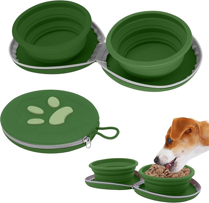Collapsible Dog Bowls, 2-in-1 Pet Portable Travel Bowls Green | Portable Pet Camping, Outdoor Pet Essential, Daily Walks, Road Trips, Hiking, Beach Visits, Foldable, Food and Water Use by PawSailor
