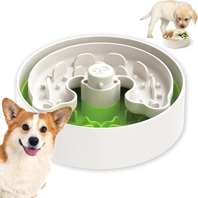 Puzzle Feeder Slow Feeder Dog Bowl for Puppies with Non-Slip Base - Adjustable Speed Design, Removable Puzzle Inserts & Dishwasher Safe, Green by PuzzleFeeder