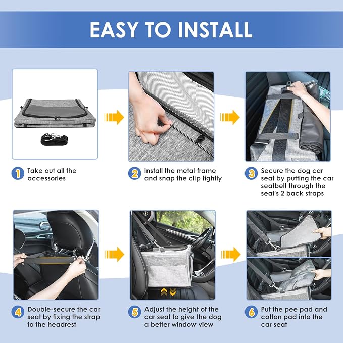 SlowTon Dog Car Seat - with Reinforced Metal Frame for Pets up to 15lbs | Safe Pet Car Seat with Safety Belt & Waterproof Pee Pad & Top Cover, Portable Collapsible Puppy Carrier Bag for Small Dogs - Image 7