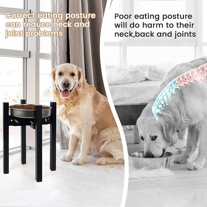 Elevated Dog Bowl Stand Adjustable Dog Food Holder 14”H Large Black | 14” Elevated Dog Bowl Stand, Large Dogs, Adjustable, Fits 8”-11” Bowls, Single Bowl Holder, Natural Bamboo, Classic Black - Image 7