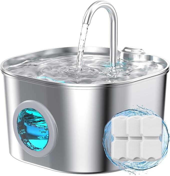 Cat Water Fountain Stainless Steel: Pet Fountains for Cats/Dog Indoor Automatic Waterer Bowls for Drinking Small Animal Water Dispenser Metal Pets Watering Faucet Bottle Auto Kitty Watering Supplies by HOOISE