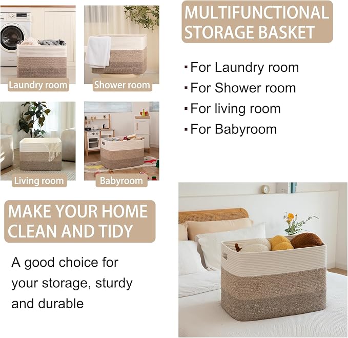 OIAHOMY Blanket Basket Laundry Basket Dog Toy Basket 108L Gradient Brown | Large Storage Basket,Baby Basket,Toy Storage,Woven Rope Basket for Blankets,Blanket Storage for Living Room - Image 4