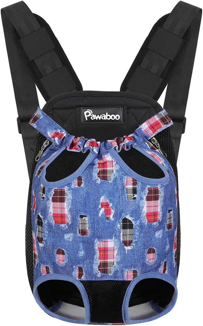 Pawaboo Pet Front Carrier Backpack for Small Medium Dogs | Legs Out Easy-fit,Adjustable Straps,Hands-Free,Soft Padded Support for Travel Hiking Cycling Camping,Denim Blue,M by Pawaboo