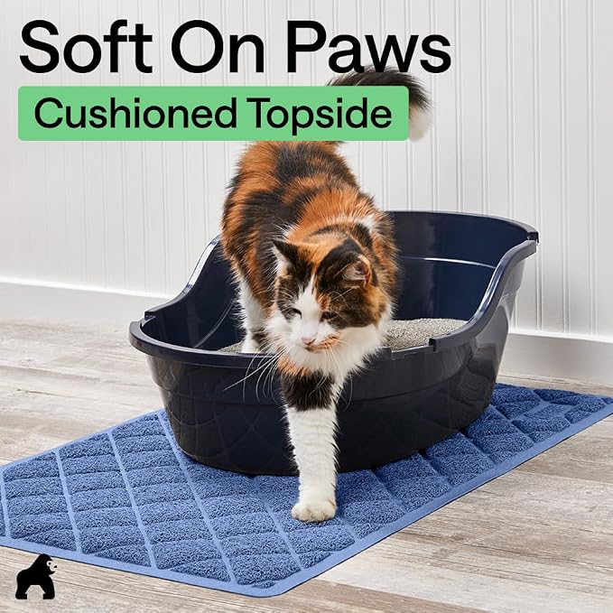 GORILLA GRIP Cat Litter Box Mat, 47x35, Cushioned Coil Mesh Litter Trapping Mats, Scatter Control Supplies for Less Mess, Phthalate Free, Ultra Deep Catch Grooves, Rinse or Vacuum to Clean, Navy Blue - Image 8