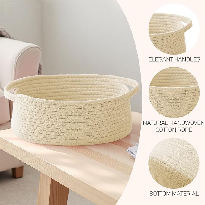 JMvicyroam Small Woven Basket, Empty Gift Basket, Beige/3 Pack | Small Gift Basket, Cotton Rope, 12 x 8 x 11 in, Handles, Includes Ribbon and Bag, Birthday Gift Basket - Image 3