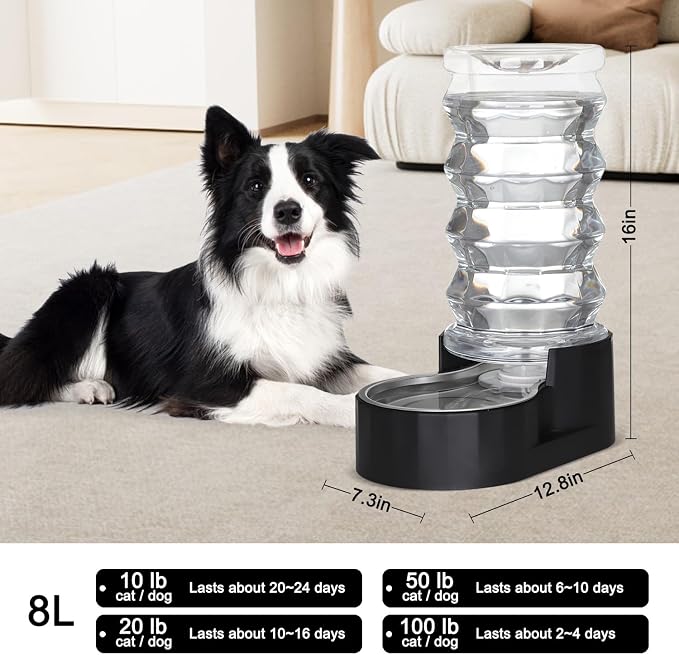 RIZZARI 8L Dog Water Bowl Dispenser:Spill Resistant Multi Pet Solution | Cleaner Drinking Water / Dishwasher Safe Bowl / Auto-Refill with No Pump / Spill Resistant / No Electricity - Image 2