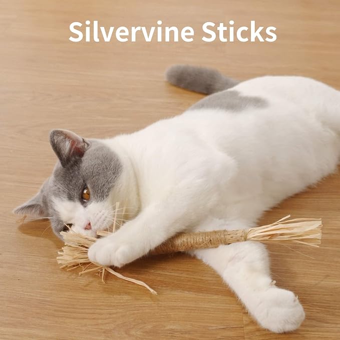 PAZ'S GIFT Catnip Toy Cat Toys Catnip Toy cat chew Toy cat Kicking silvervine Stick Teeth Cleaning Cute Kitten Teething Indoor Interactivecat Dental Care Matatabi (Raffia 2pcs) - Image 6