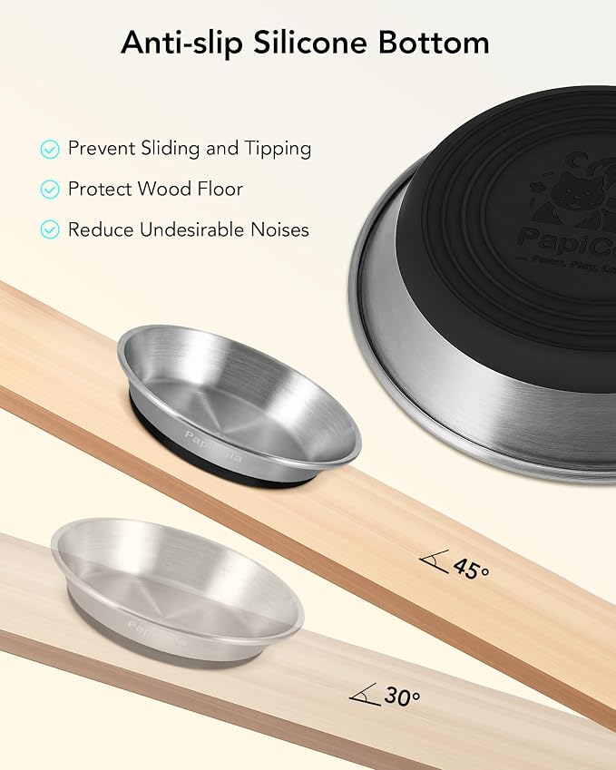 Stainless Steel Cat Bowl 4PC, Non-Slip cat Food Dishes, Metal Cat Bowl | Heavy Duty, Whisker Friendly with Wide and Shallow Design, 6.3'' Wide, 0.7mm Thick 304 Stainless Steel, Ideal Pet Dish - Image 2