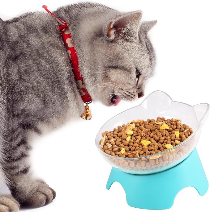 MILIFUN Raised Cat Food Bowls with Stand, Dishes for Food or Water, Tilted Bowl, Pet Dish with Stand (Arcuation-Bule) - Image 6