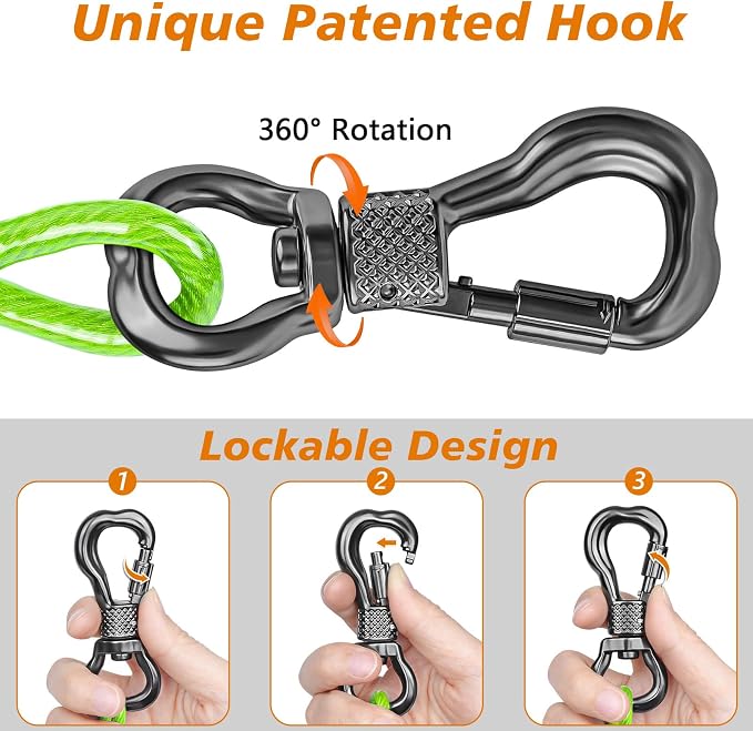 XiaZ Dog Tie Out Cable, Heavy Duty Dog Chains for Outside with Lockable Hook, Pet Runner Cable Leads for Yard, Dogs Line Tether for Small Medium Dogs Up to 250 LBS (30FT, Green) - Image 4