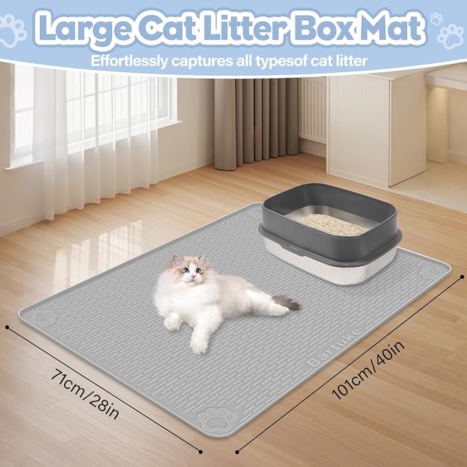 Silicone Cat Litter Mat for Litter Box 40”x28” Large Cat Mat, Light Grey | Waterproof, Non-Slip, Leak-Proof Rug Mat with Lip, Easy to Clean, Extra Large Litter Catcher Mat for Floor - Image 4