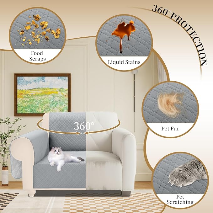 Velvet 100% Waterproof Chair Covers for Living Room Sofa Armchair Cover Washable Couch Arm Chair Slipcovers for Dogs Non Slip Quilted Furniture Protector with Pockets (Small, Silvery Grey) - Image 5