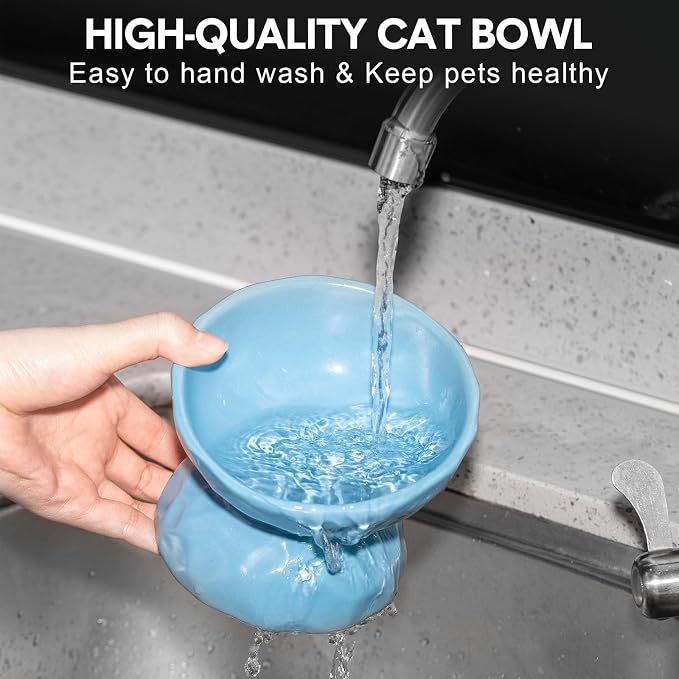 4 Pcs Ceramic Raised Cat Bowl 6.8 oz Pet Food Bowl Anti Vomiting Pet Elevated Dog Feeder Tilted Cat Water Bowl Feeding Kitten Dishes for Small Dog Kitten(White, Yellow, Blue, Pink) - Image 5