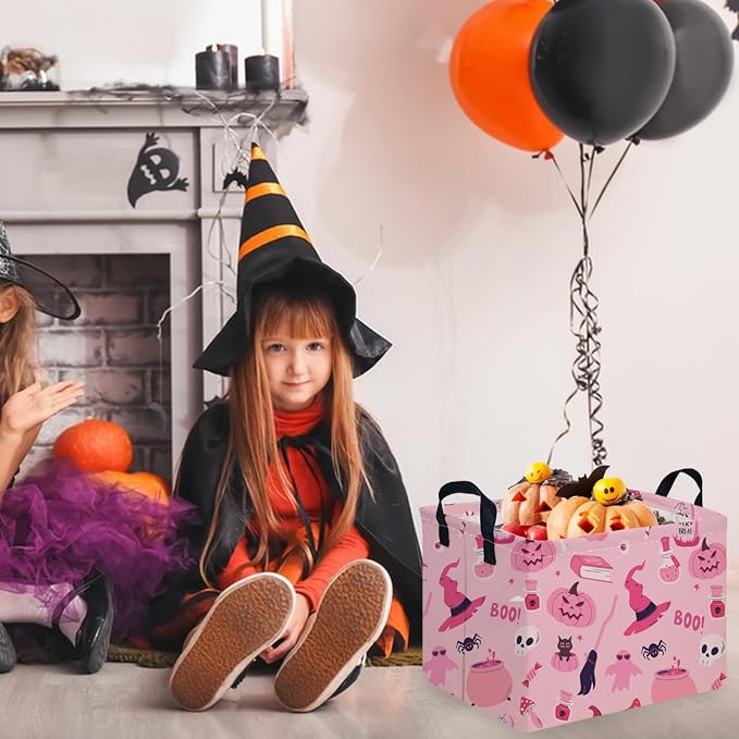 Halloween Ghost thriller basket,Empty Halloween basket,Horror and thriller decor,Trick or Treat Box for Boys and Girls,Horror decor(Pink pumpkin) - Image 3