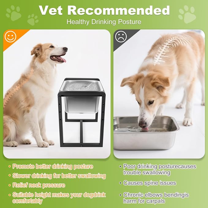 Adjustable Height Elevated Large Dog Water Bowls with Stainless Steel Bowls and Metal Stand，4-Level (8/10/12/14 Inches) Pet Bowl for Dogs for Large Medium Dogs - Durable, Easy to Clean (2gallon) - Image 2