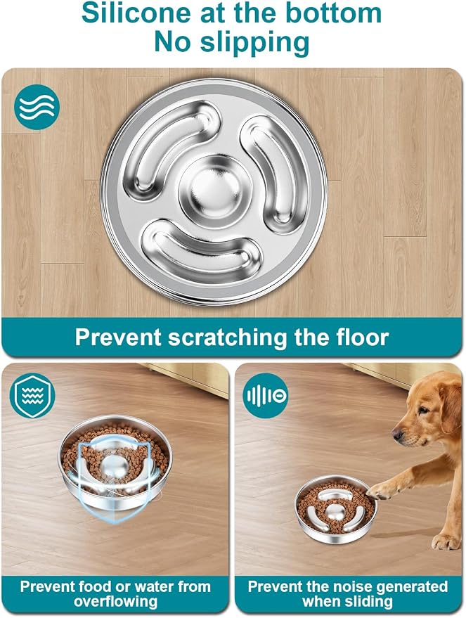 Slow Feeder Dog Bowl Stainless Steel，8-inch Diameter Dog Slow Feeder Bowl，Heavy Duty with Non-Slip Rubber Base，2Cups Capacity for Medium & Large Dog.Thick and Heavy Edition - Image 3