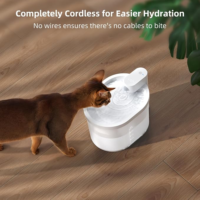 uahpet Cat Water Fountain, Wireless & Battery Operated 2L/67oz Pumpless Automatic Pet Fountain with Motion Sensor, Food-Grade ABS Tray, Easy to Clean Water Dispenser for Cats - Image 2