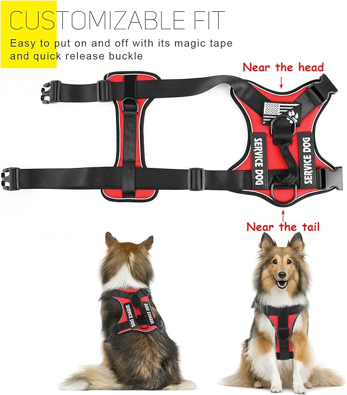 Service Dog Harness, Reflective Dog Vest Harness with 5 PCS Patches, Adjustable Soft Oxford Pet Harness, Inner Layer Mesh, Easy to Control for Small Medium Large Dogs - Image 3