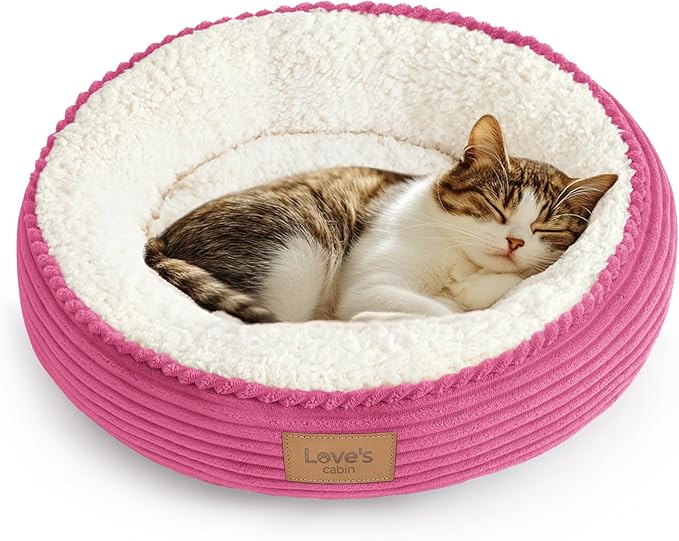 Love's cabin Round Donut Cat and Dog Cushion Bed, 20in Pet Bed for Cats or Small Dogs, Anti-Slip & Water-Resistant Bottom, Super Soft Durable Fabric Pet beds, Washable Luxury Bed Hot Pink by Lovescabin
