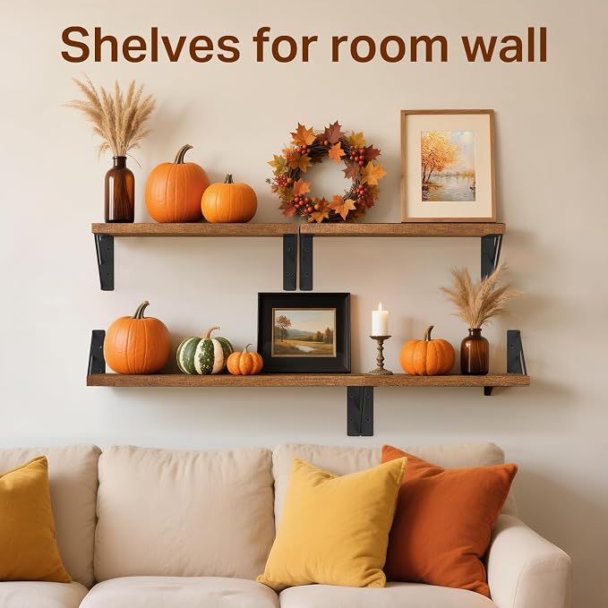 BAYKA Floating Shelves for Wall, Book Shelf for Bedroom, Wall Decor Shelves for Living Room Kitchen, Wood Floating Shelf for Home Decor, Corner Shelf for Bathroom, Office(Dark Brown,Set of 3) - Image 5