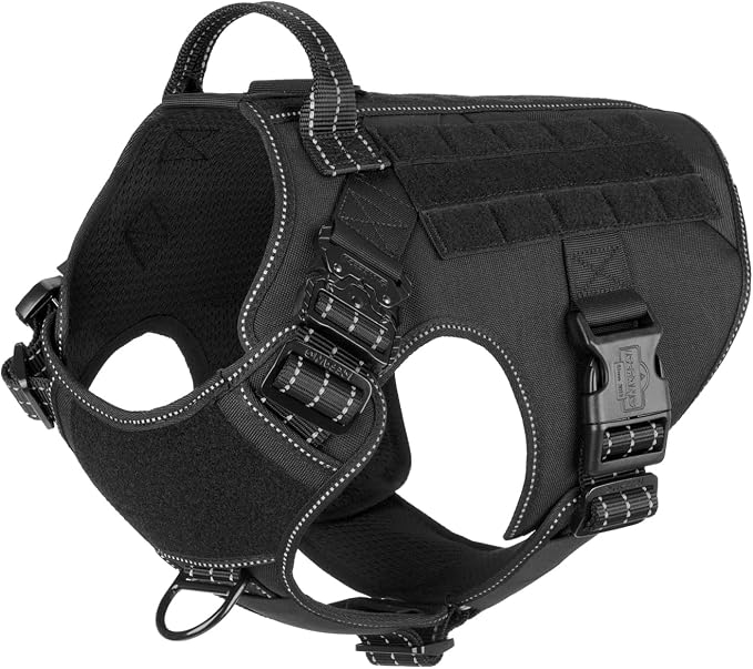 ICEFANG Tactical Dog Harness,for X-Large Dogs,Reflective No Pull Dog Vest | with Control Handle, Adjustable,Front Hook,2 Leash Clips,No Choke,Soft Padded,MOLLE Panel,Black,X-Large by ICEFANGDIRECT